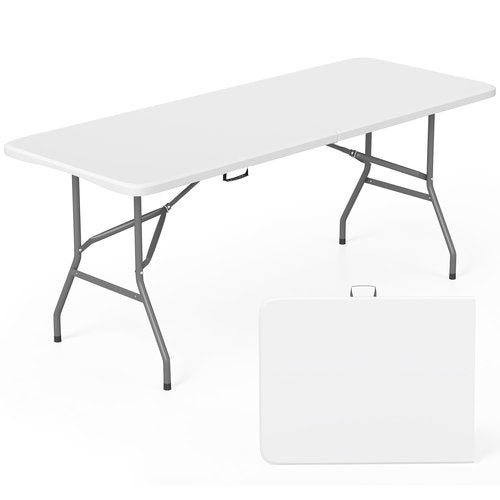 FDW 6 Foot Folding Table, Portable Plastic Table with Carrying Handle Perfect for Indoor, Outdoor, Party, Dining, Wedding, Events, Camping, White