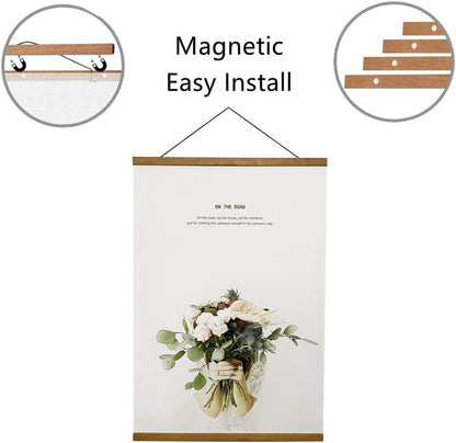 Miaowater Magnetic Wooden Poster Frames - 2 Pack for 10x14, 10x20, 10x13 Art Displays | Teak Wood Finish