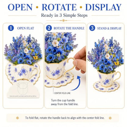 3D Pop Up Flower Bouquet Card with Teacup & Butterfly - Variation 3D-163