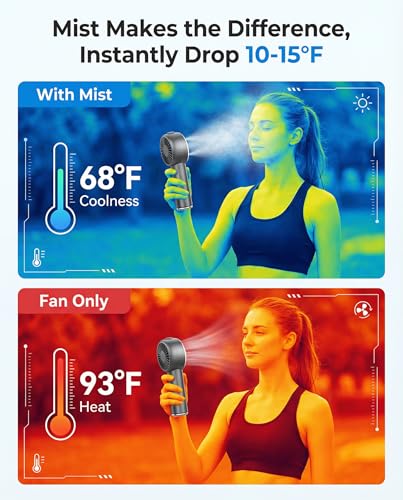 Portable Handheld Fan with Mist - Black, 1-199 Speed, Ice Cooling