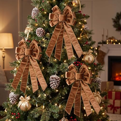 Large Brown Velvet Christmas Tree Topper Bow for Wreath & Door - Fall & Holiday Decor