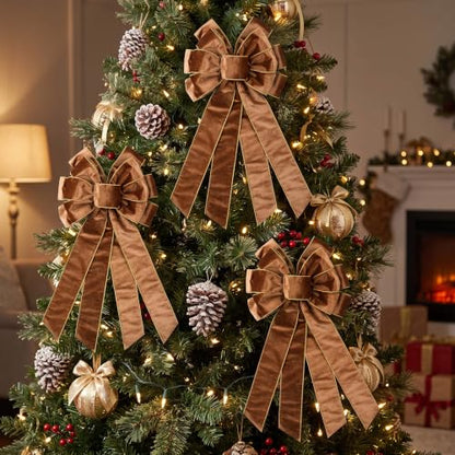 Large Brown Velvet Christmas Tree Topper Bow for Wreath & Door - Fall & Holiday Decor