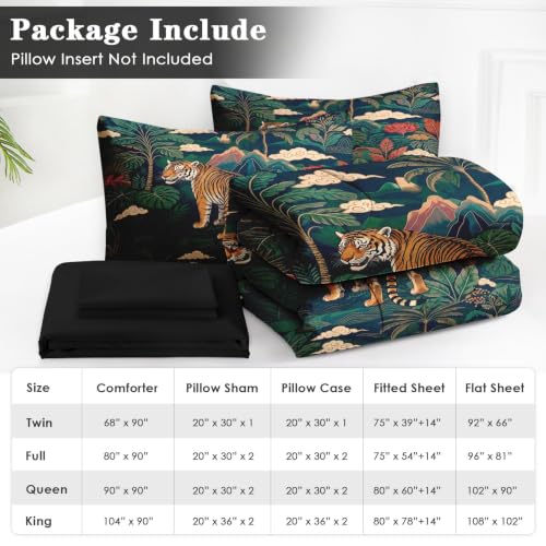 Jungle Tiger King Size Comforter Set - Tropical Bedding with Pillows & Sheets