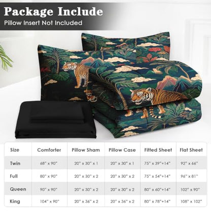 Jungle Tiger King Size Comforter Set - Tropical Bedding with Pillows & Sheets