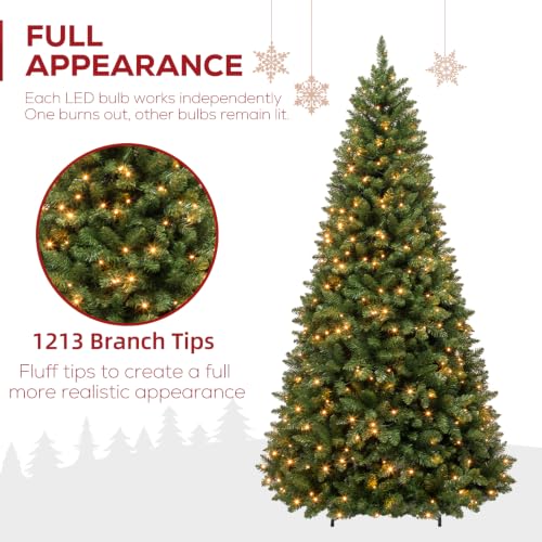Green 7ft Prelit Artificial Christmas Tree with 300 Warm White LEDs - Hinged Design