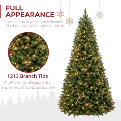 Green 7ft Prelit Artificial Christmas Tree with 300 Warm White LEDs - Hinged Design