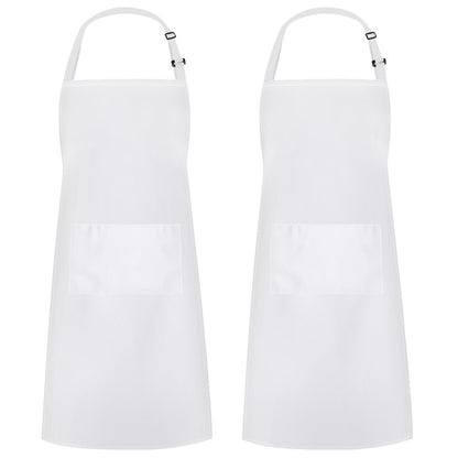 Syntus 2 Pack 100% Cotton Adjustable Bib Apron 2 Pockets Cooking Kitchen Aprons for Women Men Chef, White