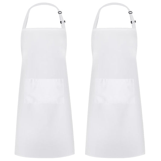 Syntus 2 Pack 100% Cotton Adjustable Bib Apron 2 Pockets Cooking Kitchen Aprons for Women Men Chef, White