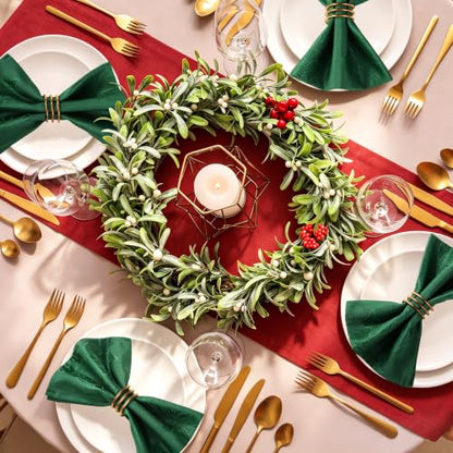 Green Jacquard Christmas Napkins Set - 12 Pieces, 18x18 Inches | Holiday Table Decor