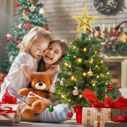 Uten Mini Christmas Tree Set 2ft with 56 Ornaments & Gold Treetop - Green J