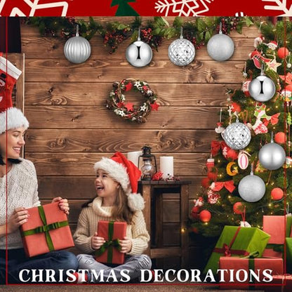 Large Silver Christmas Ball Ornaments Set - 8 Pieces, 4 Inch Holiday Decor