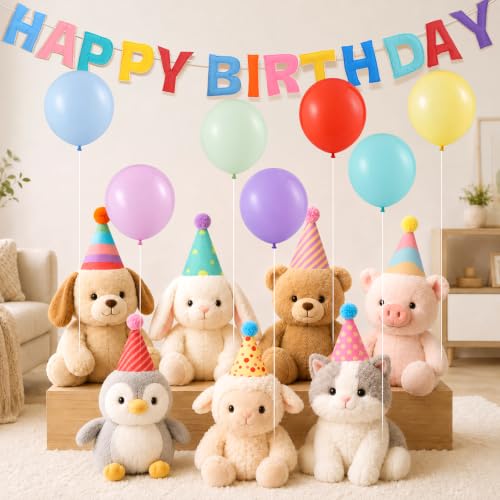 Mini Felt Party Hat Set with Pastel Balloons & Banner for Stuffed Animals