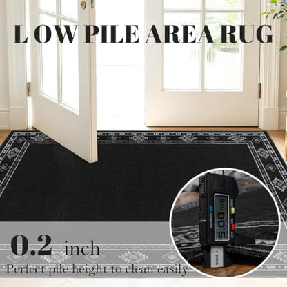 Dark Gray Washable Runner Rug 2x6 ft for Bedroom & Living Room - Non-Slip, Low Pile