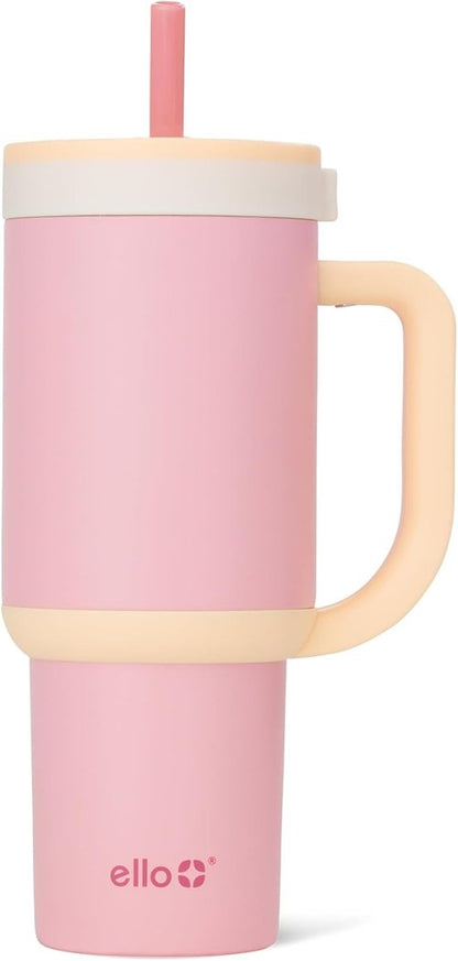 Ello Oasis 24 oz Tumbler - Insulated Stainless Steel with Handle & Retracting Straw | 100% Leakproof, Keeps Drinks Cold for 24 Hours, Sunrise Glow