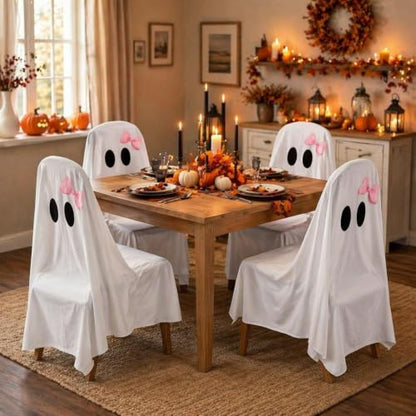 Halloween Ghost Pattern Chair Cover A4 - Washable Reusable Decorative Chair Protector