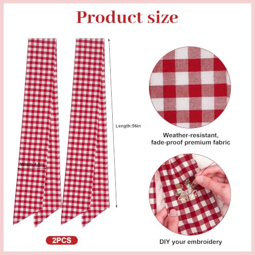 Red Gingham Fabric Sash Wraps for Front Door 2-Pack - 56 Inch Seasonal Decor