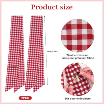 Red Gingham Fabric Sash Wraps for Front Door 2-Pack - 56 Inch Seasonal Decor