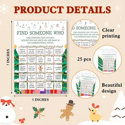 Christmas Find Someone Who Game Cards Set - Holiday Party Bingo for Adults & Families