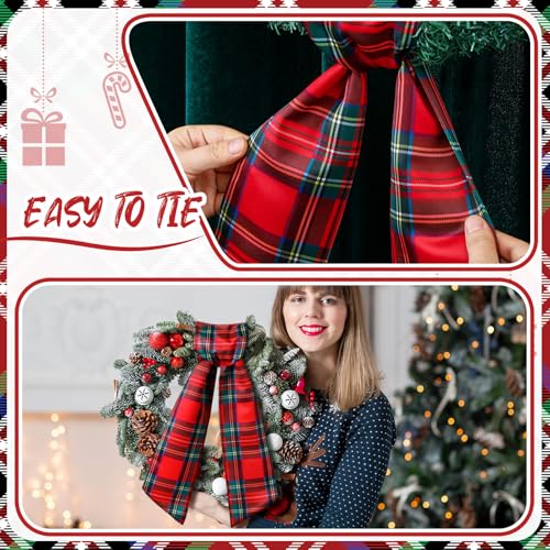 VitalCozy Red Plaid Wreath Sash 2 Pack for Front Door Holiday Decor