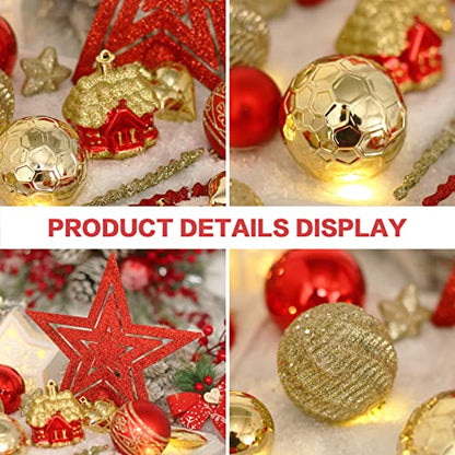 88PCS Christmas Ornaments Set - Gold and Red Shatterproof Holiday Decorations