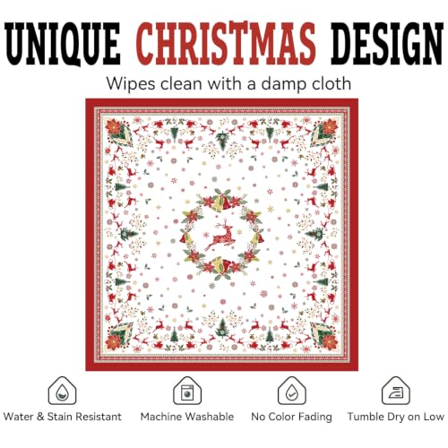 Christmas Elements Square Tablecloth 70x70 Inch Waterproof & Washable