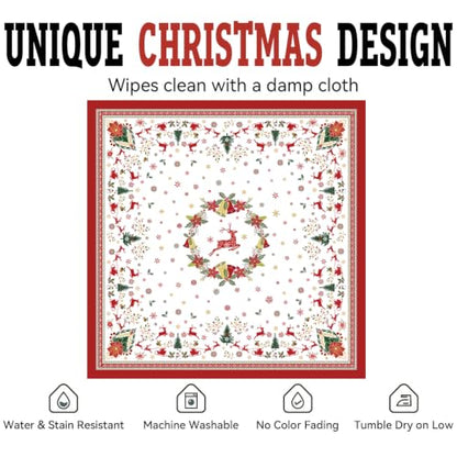 Christmas Elements Square Tablecloth 70x70 Inch Waterproof & Washable