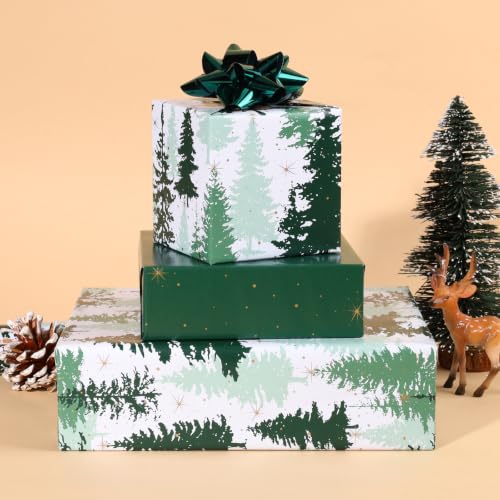 Reversible Christmas Wrapping Paper Pine Tree Design 17 x 33 Ft - Green & Gold