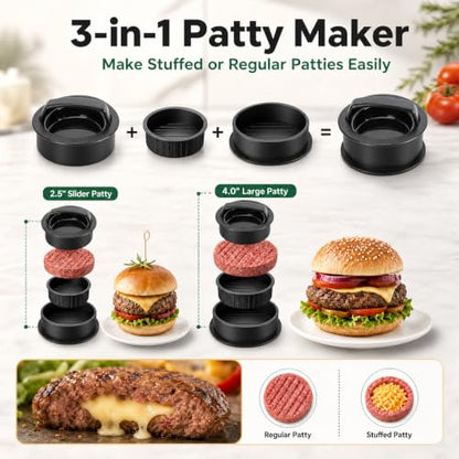 Cast Iron Burger Press Kit with Patty Maker & Steak Weight - Smashing & Grilling