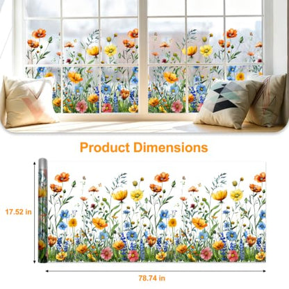 Decorative Static Cling Window Film - Field Poppy Floral Design, 78.7" x 17.5" - Reusable, No-Residue, Bubble-Free Installation