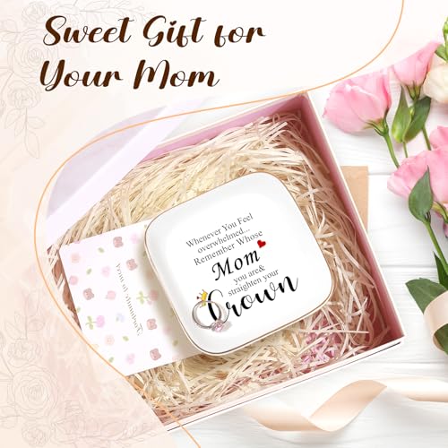 Mom Gifts from Daughter - Elegant Ring Dish for Mom with Encouraging Quote - Mother's Day, Birthday, Christmas Gift - Variation: Straighten Your Crown