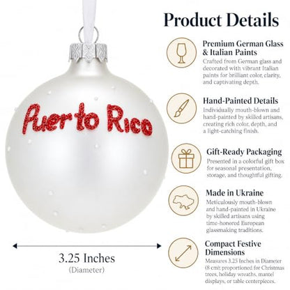 Puerto Rico Flag Glass Christmas Ornament 3.25 Inches Hand-Painted Decor