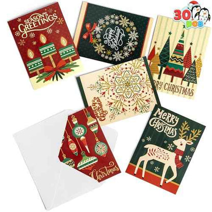 JOYIN 30 PCS Boxed Christmas Cards Assortment Elegant Icons With Envelopes, Diverse Festive 6 Designs for Winter Holiday Xmas Season Merry Christmas Cards, Present Giving, Wintertime Gifts