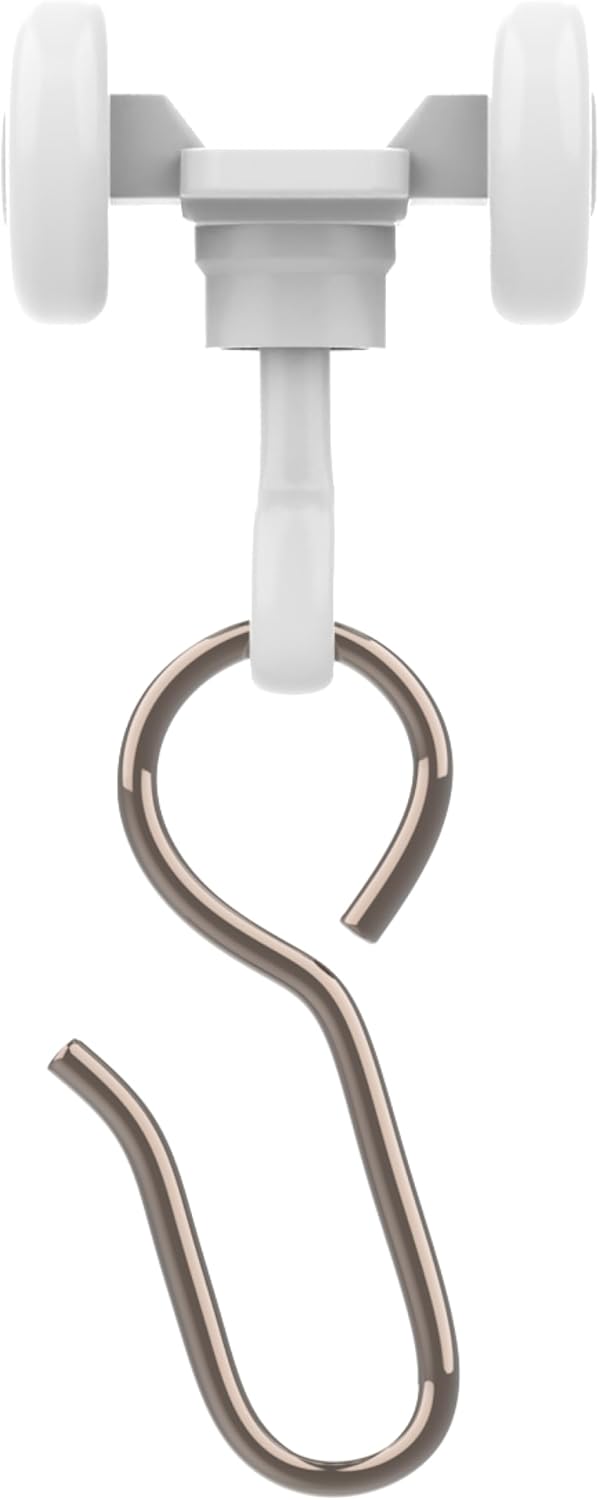 Skiennix Curtain Track Hooks - 20 Durable Ceiling Roller Hooks for Smooth Gliding - White Plastic & Steel