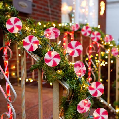 PASUTO 8.5Ft Candy String Lights with 10 LED Bulbs for Christmas Decorations - Indoor & Outdoor Holiday Decor