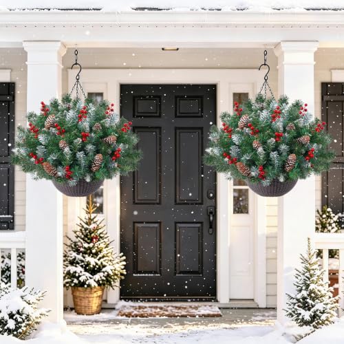 24 Inch Artificial Christmas Hanging Basket with Lights - Outdoor Decor - Variation 1