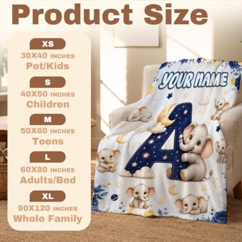Personalized Elephant Baby Blanket 30x40in for Kids & Pets - Custom Gift