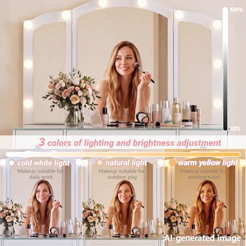 Senlin Vintage Vanity with Lighted Mirror & Outlet - White (Variation: White)