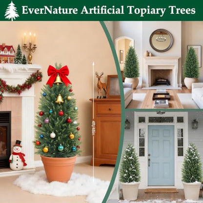 Artificial Topiary Cedar Trees 4Ft 2-Pack with Pots - Faux Garden Plants