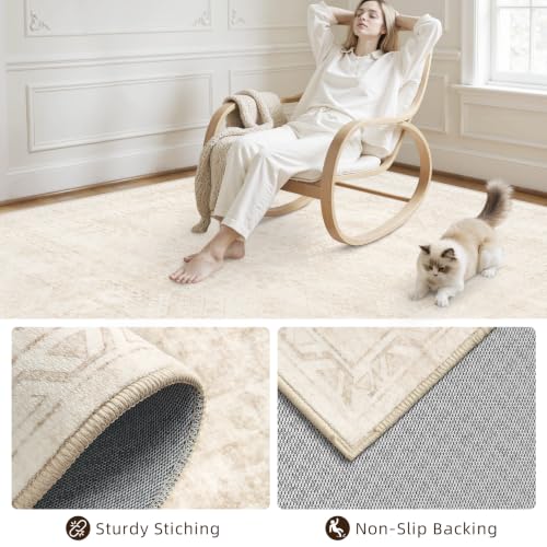 Beige Washable Runner Rug 2.6x8 Feet Hallway Carpet Non Slip Home Decor