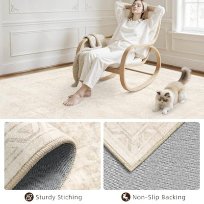 Beige Washable Runner Rug 2.6x8 Feet Hallway Carpet Non Slip Home Decor