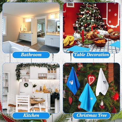 Christmas Embroidered Hand Towels Set - 6 Holiday Decorative Kitchen & Bathroom Towels - Novelty