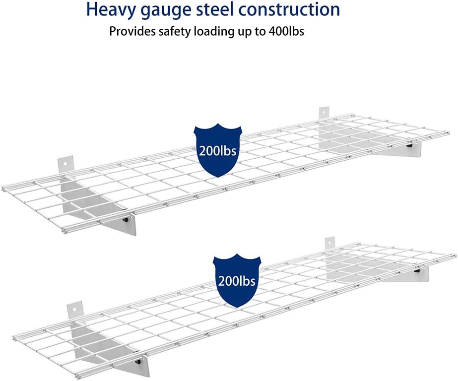 Ultrawall Heavy Duty Garage Wall Shelving - 2-Pack 2x4ft Floating Shelves | Max Load 400lbs, White