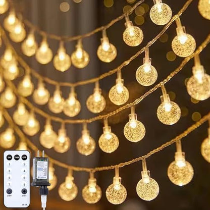 Minetom Crystal Globe String Lights - 66 ft 200 LED Waterproof Fairy Lights with Remote & Timer | Warm White Decor