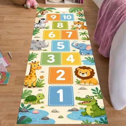 Kids Jungle Animals Runner Rug 1.4x7ft Non-Slip Educational Play Mat Pattern-1
