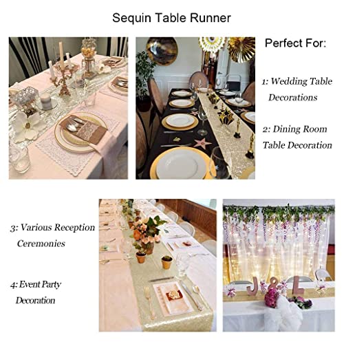 Sequin Table Runner Light Gold 12x120 Inch for Party Wedding Christmas Event