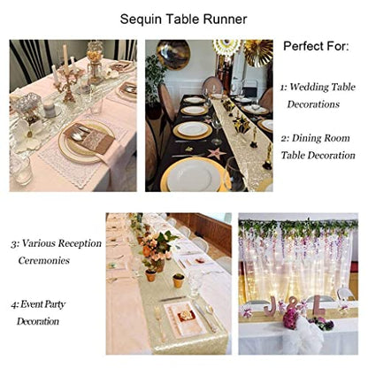 Sequin Table Runner Light Gold 12x120 Inch for Party Wedding Christmas Event