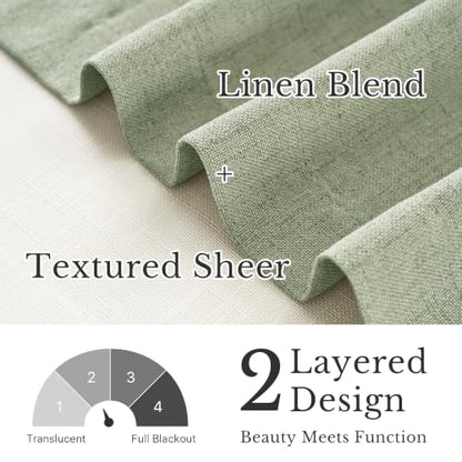 NICETOWN Sage Green Linen Valance 52x18 Inch Double Layer Window Curtain - Farmhouse Style