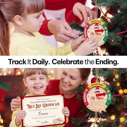 Christmas Elf Meter Ornament - Kids Naughty or Nice Wooden Holiday Decor