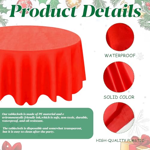 Christmas Round Disposable Tablecloth 84 Inch Set of 12 - Gold Red Green Waterproof Party Supplies - B-christmas