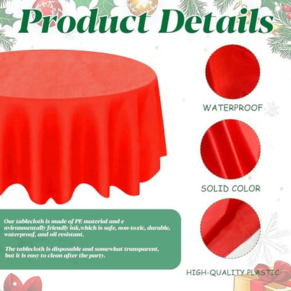 Christmas Round Disposable Tablecloth 84 Inch Set of 12 - Gold Red Green Waterproof Party Supplies - B-christmas